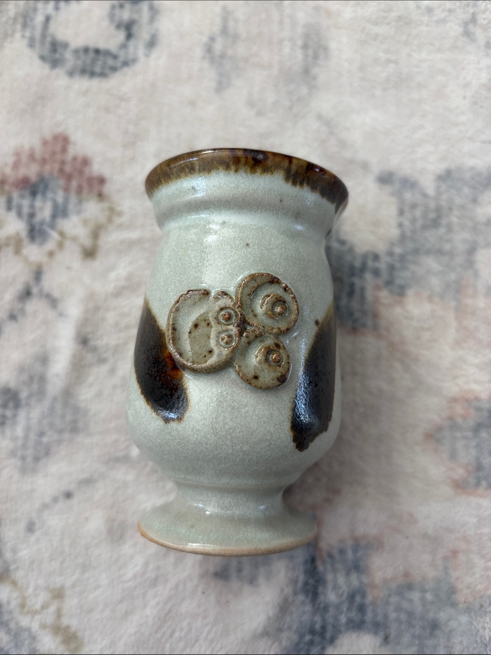 Handcrafted Ceramic Decorative Vase in Light Gray and Brown